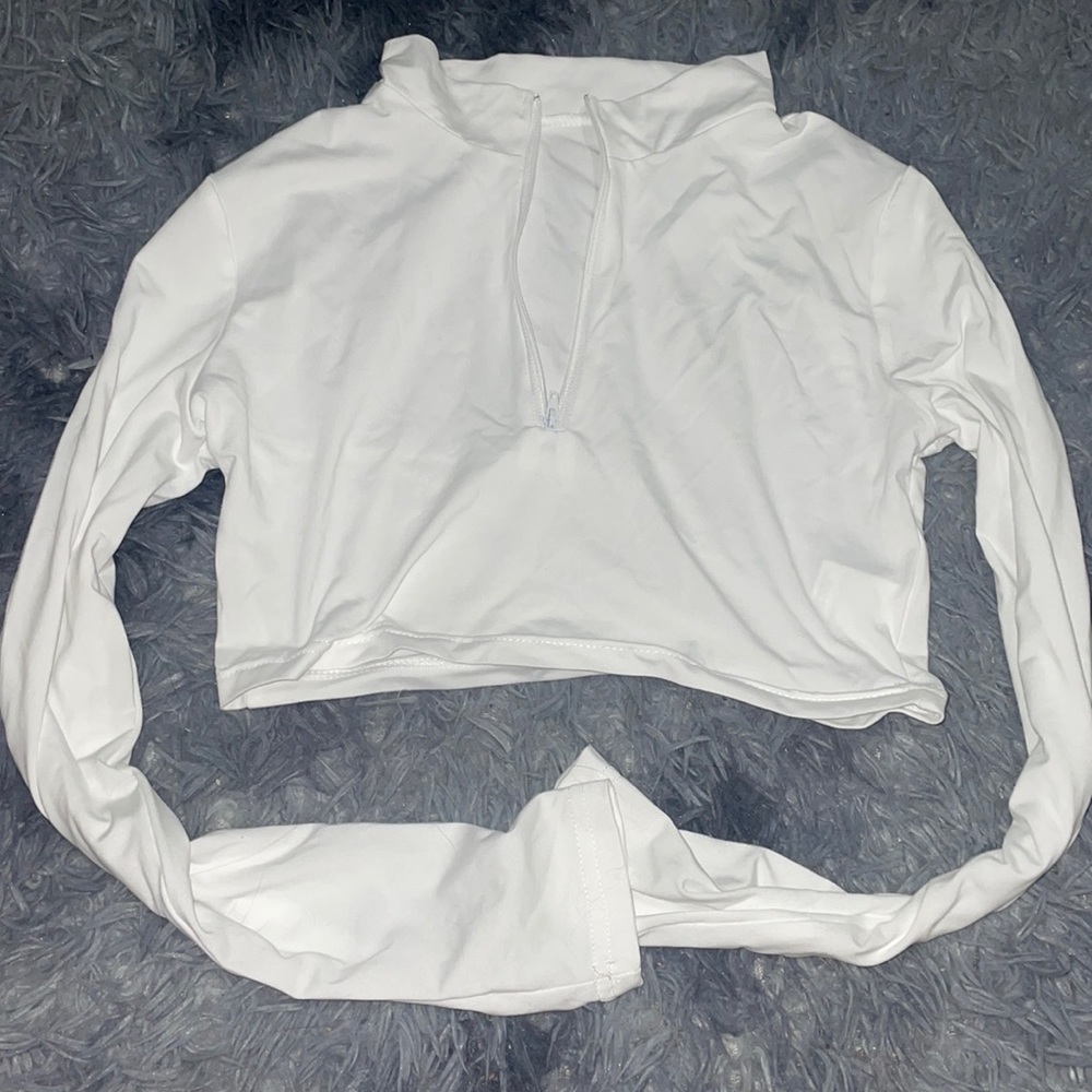 White zip up crop top